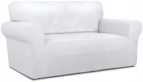 PureFit Super Stretch Sofa Slipcover – Spandex Non Slip Soft Couch Sofa Cover, Washable Furniture Protector with Non Skid Foam and Elastic Bottom for Kids, Pets （Loveseat, White
