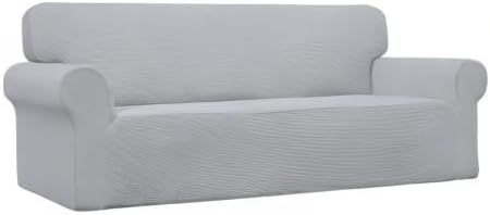 Easy-Going Stretch Sofa Slipcover 1-Piece Sofa Cover Furniture Protector Couch Soft with Elastic Bottom for Kids, Polyester Spandex Jacquard Fabric Small Checks (Sofa, Silver Gray)