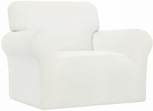 Easy-Going Stretch Chair Sofa Slipcover 1-Piece Couch Sofa Cover Furniture Protector Soft with Elastic Bottom for Kids, Pet. Spandex Jacquard Fabric Small Checks (Chair, Cream)