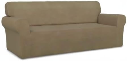 PureFit Super Stretch Sofa Slipcover – Spandex Non Slip Soft Couch Sofa Cover, Washable Furniture Protector with Non Skid Foam and Elastic Bottom for Kids, Pets （Sofa, Tan）