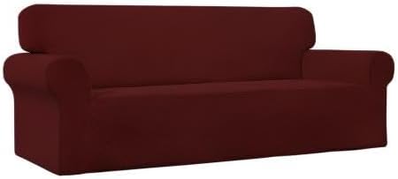 Easy-Going Stretch Sofa Slipcover 1-Piece Sofa Cover Furniture Protector Couch Soft with Elastic Bottom for Kids, Polyester Spandex Jacquard Fabric Small Checks (Sofa, Wine)