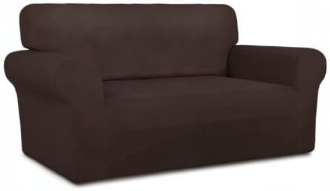 PureFit Super Stretch Sofa Slipcover – Spandex Non Slip Soft Couch Sofa Cover, Washable Furniture Protector with Non Skid Foam and Elastic Bottom for Kids, Pets （Loveseat, Chocolate）