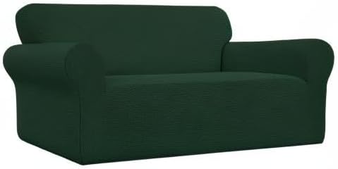 Easy-Going Stretch Oversized Loveseat Slipcover 1-Piece Sofa Cover Furniture Protector Couch Soft with Elastic Bottom for Kids Polyester Spandex Jacquard Fabric Small Checks Dark Green