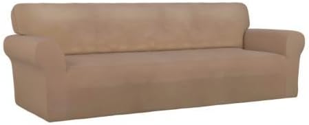 PureFit Super Stretch 4 Seater Sofa Slipcover – Spandex Non Slip Soft Couch Sofa Cover, Washable Furniture Protector with Non Skid Foam and Elastic Bottom for Kids, Pets （XX Large, Camel）
