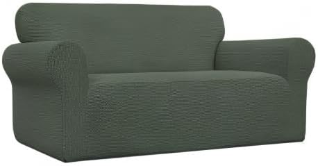 Easy-Going Stretch Oversized Loveseat Slipcover 1-Piece Sofa Cover Furniture Protector Couch Soft with Elastic Bottom for Kids Polyester Spandex Jacquard Fabric Small Checks Olive Green