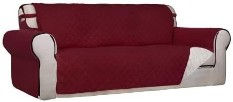 PureFit Reversible Quilted Sofa Cover, Water Resistant Slipcover Furniture Protector, Washable Couch Cover with Non Slip and Elastic Straps for Kids, Pets (Sofa, Red/Ivory)