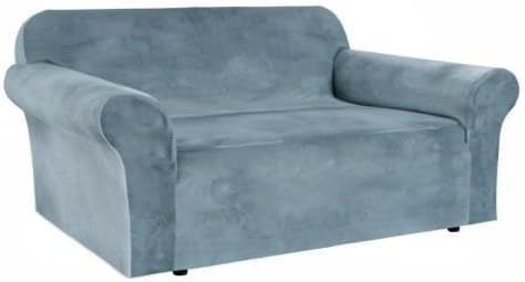 H.VERSAILTEX Stretch Velvet Loveseat Covers for 2 Cushion Couch Covers for Living Room Sofa Covers Slipcovers with Non Slip Straps Bottom, Ultra Thick Comfy Velour (Width 58"-72", Stone Blue)
