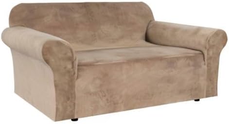 H.VERSAILTEX Stretch Velvet Loveseat Covers for 2 Cushion Couch Covers for Living Room Sofa Covers Slipcovers with Non Slip Straps Bottom, Ultra Thick Comfy Velour (Width 58"-72", Camel)