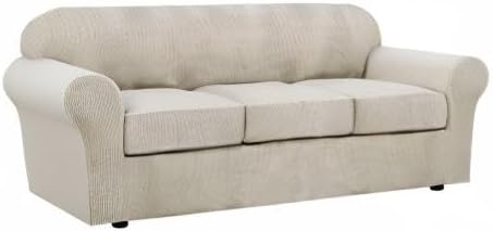 H.VERSAILTEX 4 Piece Stretch Sofa Covers for 3 Cushion Couch Covers for Living Room Furniture Slipcovers (Base Cover Plus 3 Seat Cushion Covers) Upgraded Thicker Jacquard Fabric (Sofa, Island Fossi)