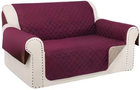 Reversible Loveseat Sofa Covers Couch Cover Furniture Protector(Loveseat Small,Burgundy/Camel)