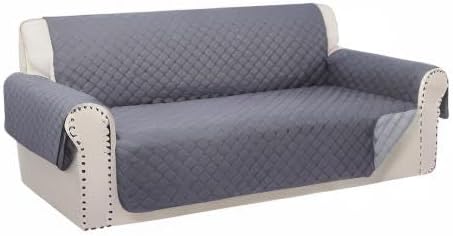 Reversible Couch Cover for 3 Cushion Couch for Pet Friednly Sofa Cover for Dogs Water Resistant Furniture Protector Washable with Elastic Straps(Sofa,Dark Grey/Light Grey)