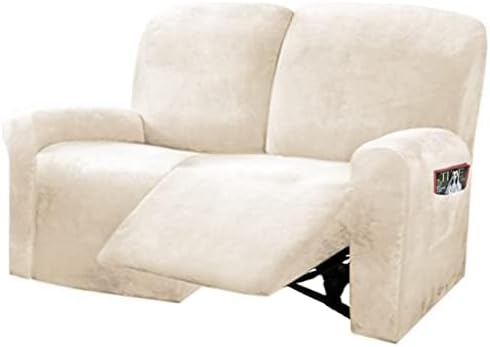 ULTICOR Reclining Love Seat Slipcover, 48" - 65" L, 6-Piece Velvet Stretch Loveseat Reclining Sofa Covers, 2 seat Love seat Recliner Cover, Thick, Soft, Washable (Ivory)