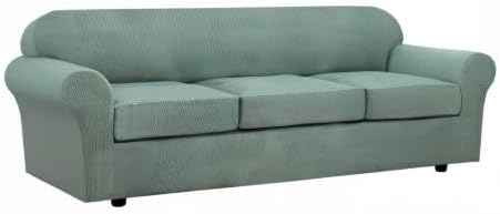 H.VERSAILTEX 4 Piece Stretch Sofa Covers for 3 Cushion Couch Covers for Living Room Furniture Slipcovers (Base Cover Plus 3 Seat Cushion Covers) Upgraded Thicker Jacquard Fabric (XL Sofa, Sage)