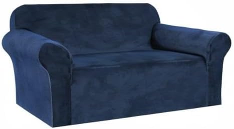H.VERSAILTEX Stretch Velvet Loveseat Covers for 2 Cushion Couch Covers for Living Room Sofa Covers Slipcovers with Non Slip Straps Bottom, Ultra Thick Comfy Velour (Width 58"-72", Navy)