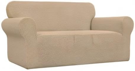 Easy-Going Stretch Oversized Loveseat Slipcover 1-Piece Sofa Cover Furniture Protector Couch Soft with Elastic Bottom for Kids Polyester Spandex Jacquard Fabric Small Checks Sand