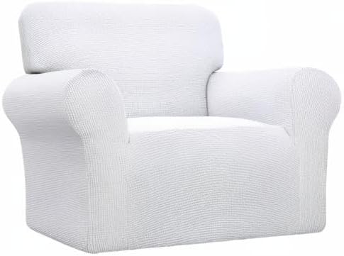 Easy-Going Stretch Oversized Chair Sofa Slipcover 1-Piece Couch Sofa Cover Furniture Protector Soft with Elastic Bottom for Kids Spandex Jacquard Fabric Small Checks Snow White