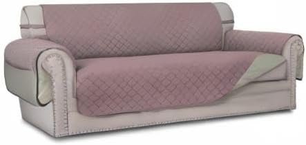 Easy-Going 4 Seater Sofa Slipcover Reversible Sofa Cover Water Resistant Couch Cover with Foam Sticks Elastic Straps Furniture Protector for Pets Children Dog Cat (XX-Large, Pink/Beige)