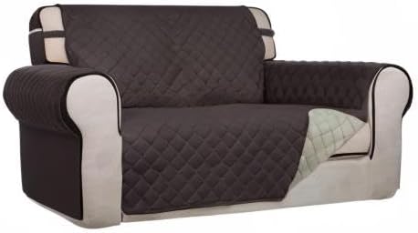 PureFit Reversible Quilted Sofa Cover, Water Resistant Medium Slipcover Furniture Protector, Washable Couch Cover with Non Slip Foam and Elastic Straps for Kids, Dogs, Pets (Loveseat, Chocolate/Beige)