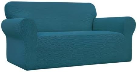 Easy-Going Stretch Loveseat Slipcover 1-Piece Sofa Cover Furniture Protector Couch Soft with Elastic Bottom for Kids Polyester Spandex Jacquard Fabric Small Checks (Loveseat, Deep Teal)