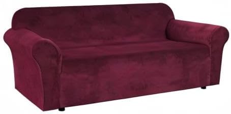 H.VERSAILTEX Stretch Velvet Sofa Covers for 3 Cushion Couch Covers Sofa Slipcovers Furniture Protector Soft with Non Slip Elastic Bottom, Crafted from Thick Comfy Rich Velour (Sofa 72"-90", Burgundy)