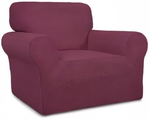 Easy-Going Stretch Chair Sofa Slipcover 1-Piece Couch Sofa Cover Furniture Protector Soft with Elastic Bottom for Kids, Pet. Spandex Jacquard Fabric Small Checks (Chair, ASH Rose)