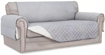 Easy-Going Sofa Slipcover Reversible Loveseat Sofa Cover Couch Cover for 2 Cushion Couch Furniture Protector with Elastic Straps for Pets Kids Dog Cat (Oversized Loveseat, Light Gray/Ivory)