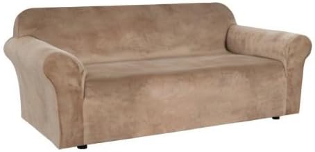H.VERSAILTEX Stretch Velvet Sofa Covers for 3 Cushion Couch Covers Sofa Slipcovers Furniture Protector Soft with Non Slip Elastic Bottom, Crafted from Thick Comfy Rich Velour (Sofa 72"-90", Camel)