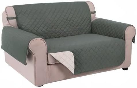 U-NICE HOME Loveseat Sofa Cover Reversible Couch Cover for Dogs Pets with Elastic Straps Water Resistant Furniture Protector for 2 Cushion Couch (Loveseat, Grey/Beige)