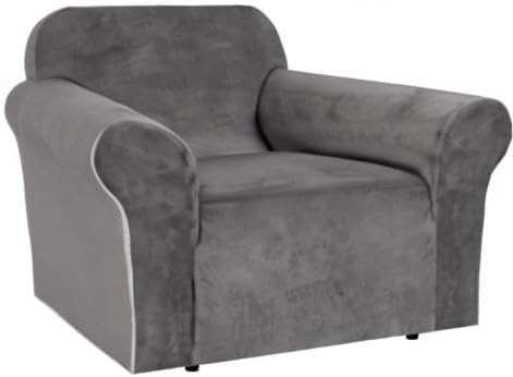 H.VERSAILTEX Stretch Velvet Armchair Cover Couch Covers 1 Cushion Chair Slipcover for Living Room Furniture Cover Crafted from Thick Comfy Rich Velour (Chair 31"-49", Gray)