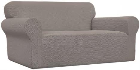 Easy-Going Stretch Oversized Loveseat Slipcover 1-Piece Sofa Cover Furniture Protector Couch Soft with Elastic Bottom for Kids Polyester Spandex Jacquard Fabric Small Checks Taupe