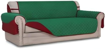Easy-Going Reversible Couch Cover for 3 Cushion Couch Sofa Cover for Dogs Water Resistant Furniture Protector Cover with Foam Sticks Elastic Straps for Pet Cat (Sofa, Green/Christmas Red)