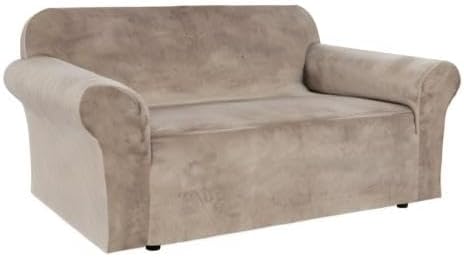 H.VERSAILTEX Stretch Velvet Loveseat Covers for 2 Cushion Couch Covers for Living Room Sofa Covers Slipcovers with Non Slip Straps Bottom, Ultra Thick Comfy Velour (Width 58"-72", Taupe)