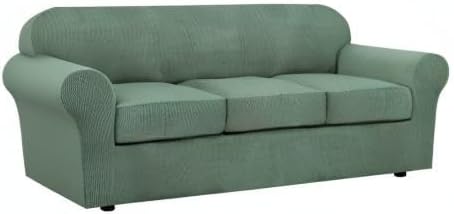 H.VERSAILTEX 4 Piece Stretch Sofa Covers for 3 Cushion Couch Covers for Living Room Furniture Slipcovers (Base Cover Plus 3 Seat Cushion Covers) Upgraded Thicker Jacquard Fabric (Sofa, Loden Frost)