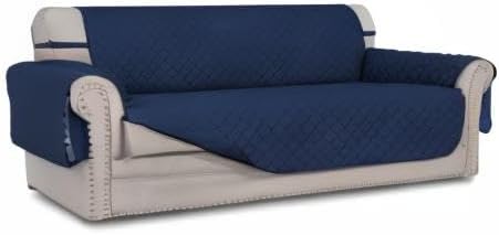 Easy-Going Reversible Couch Cover for 3 Cushion Couch Sofa Cover for Dogs Water Resistant Furniture Protector Cover with Foam Sticks Elastic Straps for Pet Cat (Sofa, Navy/Navy)