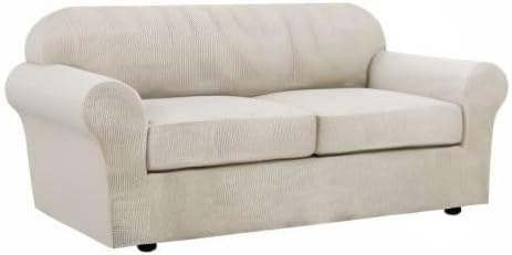 H.VERSAILTEX 3 Piece Stretch Sofa Covers for 2 Cushion Sofa Couch Covers for Living Room Sofa Slipcovers (Base Cover Plus 2 Seat Cushion Covers) Thicker Jacquard Fabric(Large Sofa, Island Fossi)