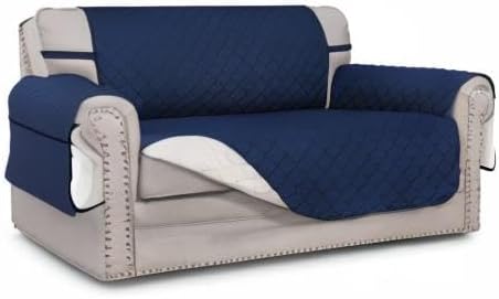 Easy-Going Reversible Loveseat Couch Cover for 2 Cushion Couch Sofa Cover for Dogs Water Resistant Furniture Protector with Foam Sticks Elastic Straps for Pet (Loveseat, Navy/Ivory)