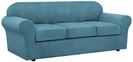 H.VERSAILTEX 4 Piece Stretch Sofa Covers for 3 Cushion Couch Covers for Living Room Furniture Slipcovers (Base Cover Plus 3 Seat Cushion Covers) Upgraded Thicker Jacquard Fabric (Sofa, Storm Blue)