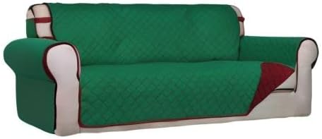 PureFit Reversible Quilted Sofa Cover, Water Resistant Slipcover Furniture Protector, Washable Couch Cover with Non Slip and Elastic Straps for Kids, Pets (Oversized Sofa, Green/Red)