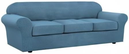 H.VERSAILTEX 4 Piece Stretch Sofa Covers for 3 Cushion Couch Covers for Living Room Furniture Slipcovers (Base Cover Plus 3 Seat Cushion Covers) Upgraded Thicker Jacquard Fabric (XL Sofa, Dusty Blue)