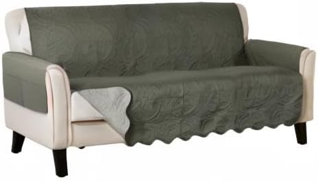 Great Bay Home Reversible Sofa Cover - Washable Slipcover Furniture Protector with Elastic Straps - Perfect for Kids & Pets - Quilted & Stitched Detail (Sage Green/Light Gray)