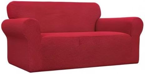 Easy-Going Stretch Loveseat Slipcover 1-Piece Sofa Cover Furniture Protector Couch Soft with Elastic Bottom for Kids Polyester Spandex Jacquard Fabric Small Checks (Loveseat, Christmas Red)