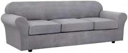 H.VERSAILTEX 4 Piece Stretch Sofa Covers for 3 Cushion Couch Covers for Living Room Furniture Slipcovers (Base Cover Plus 3 Seat Cushion Covers) Upgraded Thicker Jacquard Fabric (XL Sofa, Dove)