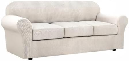H.VERSAILTEX 4 Piece Stretch Couch Covers for 3 Cushion Couch Sofa Furniture Slipcovers Feature Upgraded Thicker Jacquard Fabric (Sofa, Ivory)