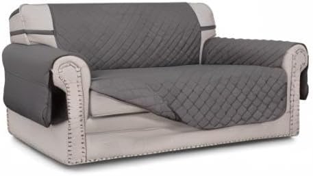 Easy-Going Reversible Loveseat Couch Cover for 2 Cushion Couch Sofa Cover for Dogs Water Resistant Furniture Protector with Foam Sticks Elastic Straps for Pet (Loveseat, Gray/Gray)