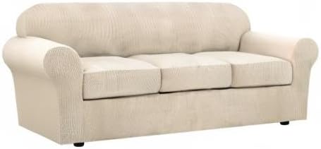 H.VERSAILTEX 4 Piece Stretch Couch Covers for 3 Cushion Couch Sofa Furniture Slipcovers Feature Upgraded Thicker Jacquard Fabric (Sofa, Natural)