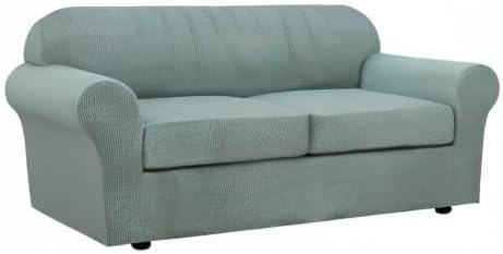 H.VERSAILTEX 3 Piece Stretch Sofa Covers for 2 Cushion Sofa Couch Covers for Living Room Sofa Slipcovers (Base Cover Plus 2 Seat Cushion Covers) Thicker Jacquard Fabric(Large Sofa, Sage)
