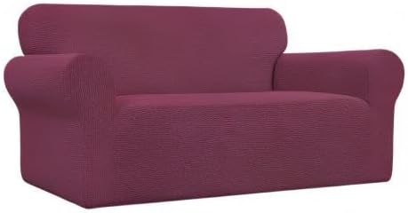 Easy-Going Stretch Oversized Loveseat Slipcover 1-Piece Sofa Cover Furniture Protector Couch Soft with Elastic Bottom for Kids Polyester Spandex Jacquard Fabric Small Checks ASH Rose
