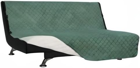 Easy-Going Futon Sofa Slipcover - Reversible Armless Couch Cover - Water Resistant for Pets & Kids (Cyan/Ivory)