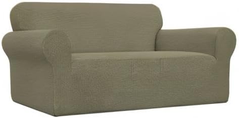Easy-Going Stretch Oversized Loveseat Slipcover 1-Piece Sofa Cover Furniture Protector Couch Soft with Elastic Bottom for Kids Polyester Spandex Jacquard Fabric Small Checks Khaki