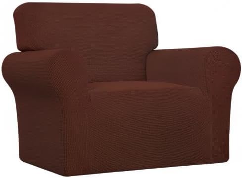 Easy-Going Stretch Chair Sofa Slipcover 1-Piece Couch Sofa Cover Furniture Protector Soft with Elastic Bottom for Kids, Pet. Spandex Jacquard Fabric Small Checks (Chair, Coffee)